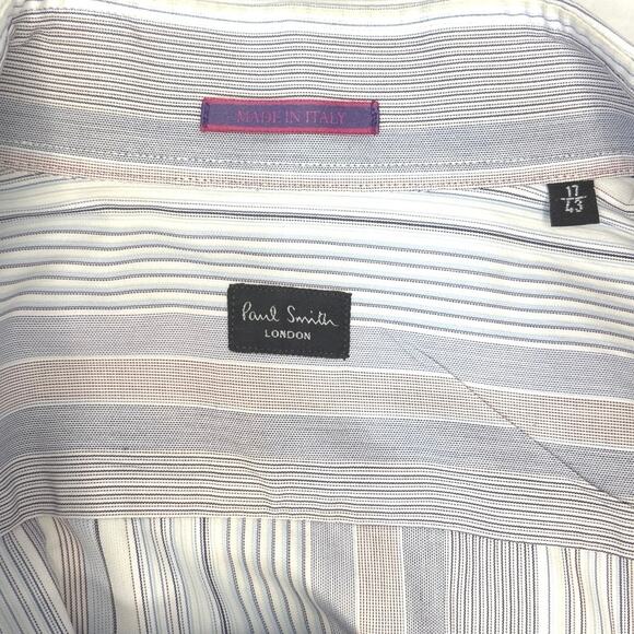 Paul Smith London Men’s Dress Shirt Size 17/43 Blue Striped Made in Italy - Picture 8 of 9
